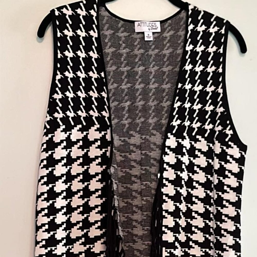 Attitudes by Renee Woman's Small Houndstooth‎ Duster Vest with Fringe  *****Like